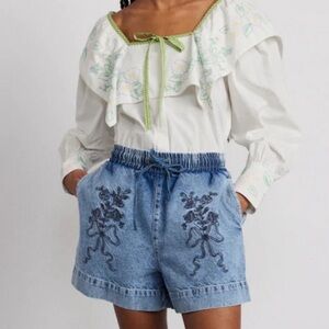 Damson Madder Rafe Denim Embroidered Shorts, UK 20 / US 16